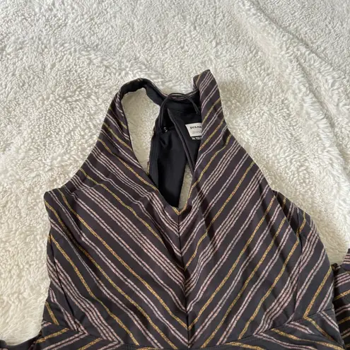 prAna Women's Saxon Dress Midi Red Clay Black Stripe V-Neck Handkerchief Hem M