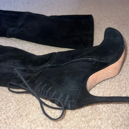 Pour La Victoire Caterina Suede Leather Pointed Toe Tie Up Over The Knee Boot 7