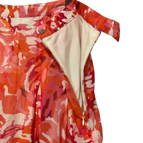 Coldwater Creek Women A Line Skirt PXL Pink Orange Whimsical Floral Silk Blend