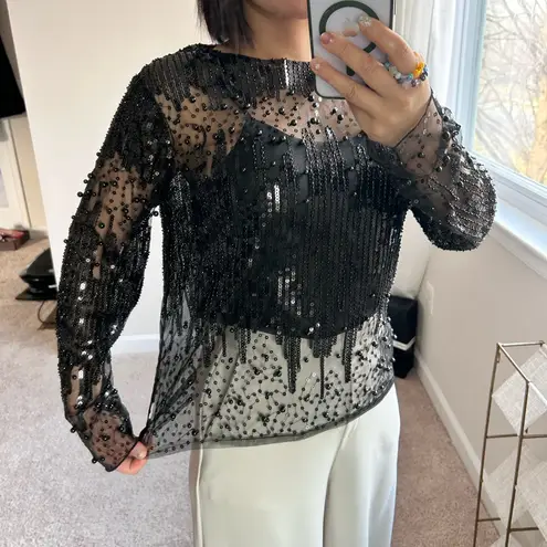 Black Sequin Sheer top with cami set. S