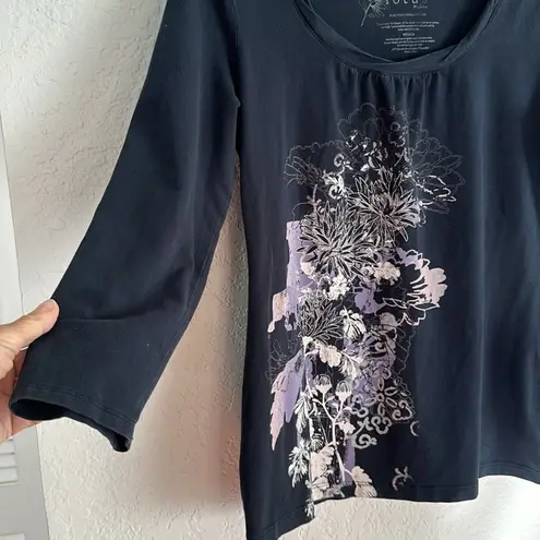 Soma Lotus Top Peruvian Pima Cotton Black Yoga Artsy Graphic Soft Celestial