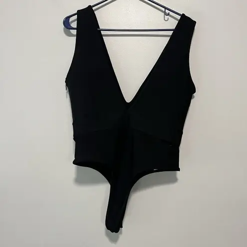 Herve Leger HERVÉ by Hervé Léger Black Plunging Knit Thong Bodysuit Size Large