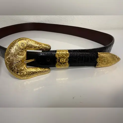 Vintage Chacon Black Alligator Belt Al Beres German Silver Buckle Size 36