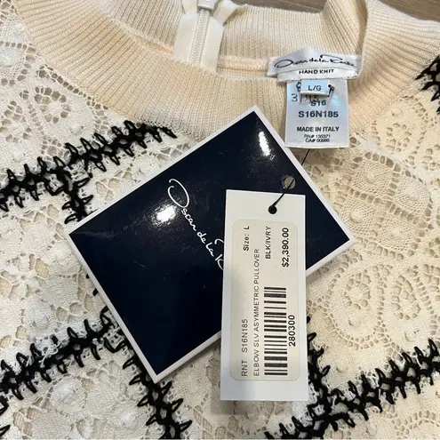 Oscar de la Renta Cream Lace and Crochet Patchwork Blouse Sweater