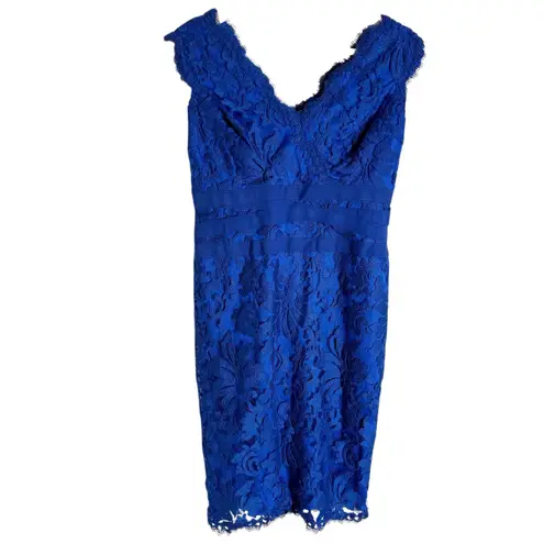 Tadashi Shoji Royal Blue Lace Sleeveless Sheath Cocktail Dress Size 8 Petite