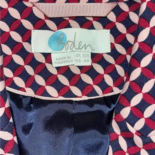 Boden USA Boden Nell Ponte Blazer Geometric Wine Navy One Button Size 6R