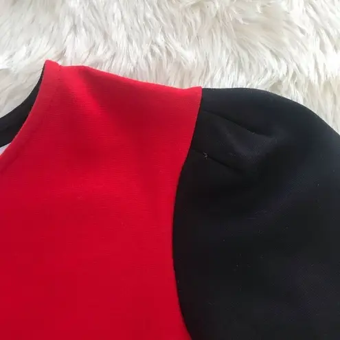 PENCEY Color Block Dress Sheath Open Back Long Sleeve Cutout Black Red Size 2 Red