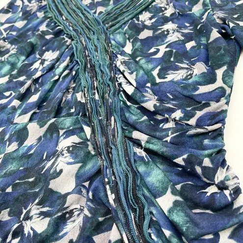 Classiques Entier Womens Silk Top Large Ruched Teal Stretchy Floral Fairy Dainty - Image 4