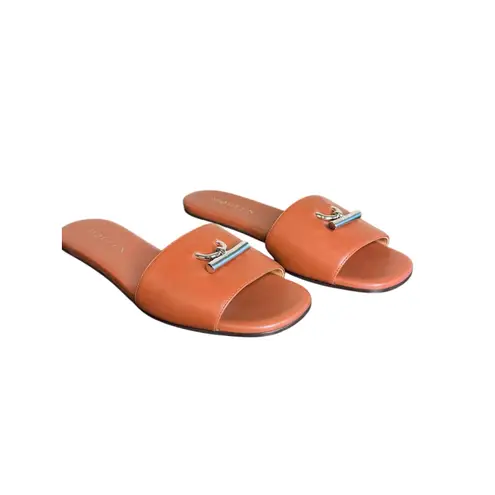 Alexander McQueen NIB T-Bar Leather Slides in Brown Size 39.5