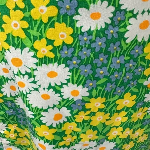 Vintage 70s Handmade Groovy Floral Reversible Wrap Skirt XS Small Flower Child Green