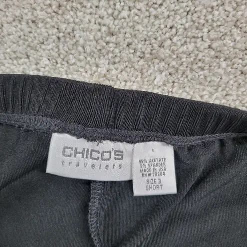 Chicos Travelers Wide Leg Pants Womens 3/XL Short Black Wrinkle Resistant Flowy