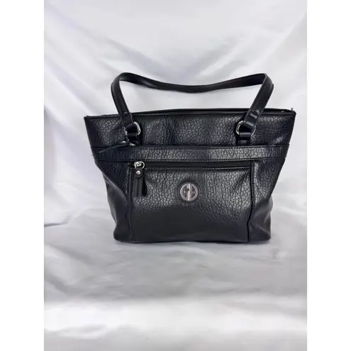 Giani Bernini Black Pebble Leather Tote Bag Shoulder Bag Zip Pocket