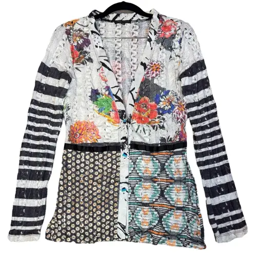 Alberto Makali Button Up Top M Patchwork Art To Wear Mixed Media Floral Boho Y2K