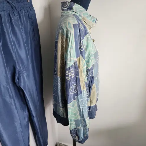 Vintage 2pc Tracksuit Silk Geometric Design Blue Size M