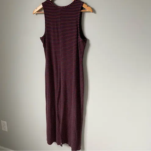 Marine layer Lexi Rib Daytime Midi Tank Dress Cabernet Navy Stripes Size Large