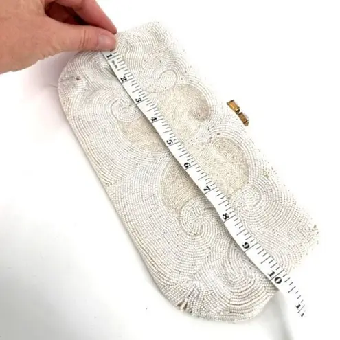 Vintage Beaded iridescent Delill handbag clutch bag made in Belgium white White