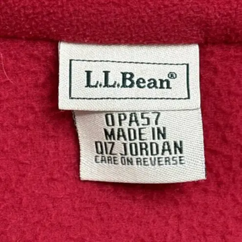 LL Bean Red Full Zip Fleece Jacket Womens Small Nordic Print Fair Isle Trim