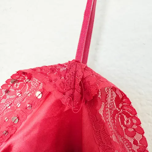 One Step Up Y2K Beaded Lace Cami Dark Pink Size Large Coquette Fairy Glam