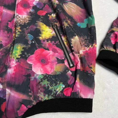 Women's Full Zip Floral Print Lightweight Bomber Jacket Size M Rave Colorful Black Size M