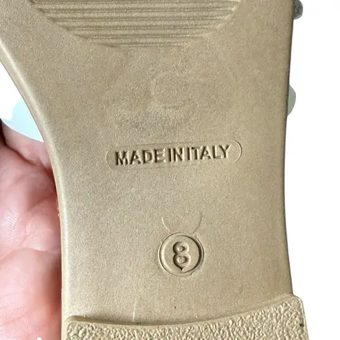 SAB Womens Slip On Flat Shoes White Gold Studs Sandals Size 8 Italy Minimalist