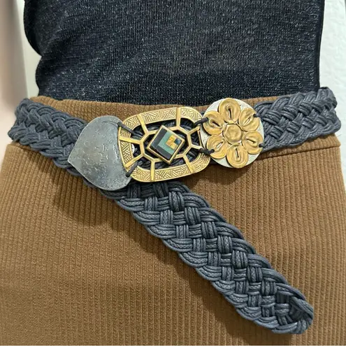 Vintage BAER SF Hammered Mixed Metal Boho Bohemian Woven Braided Belt One Size Black