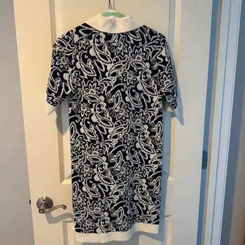 Ramy Brook NWT Erin Knit Printed Collared Blue & Cream Mini Dress | M