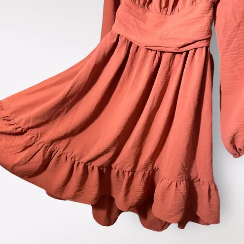 Pink Peasant Dress M Ruffle Textured Tiered Balloon Sleeve Tied Kawaii Girly Size M