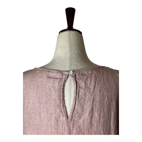 Antibes Blanc Dress Women Small Pink Linen Tassel Sleeve Shift Mini Lagenlook‎