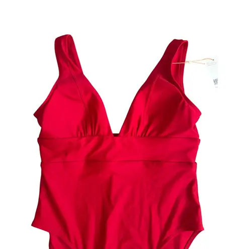 Quince Red Italian Plunge One Piece Swimsuit Bathing Suit Size Large NEW NWT