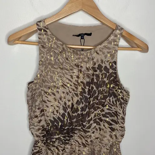 Tibi animal print silk gold accents mini dress size 0