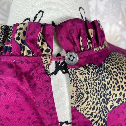 Tyler Böe Leopard Cheetah Print Ruffle Hem Dress Pink Magenta Puff Sleeve XS