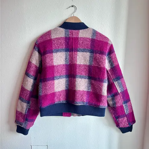 House of Harlow 1960 Plaid Wool Blend Bomber Jacket M Pink Size M