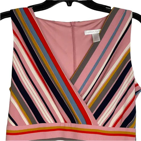 London Times Womens Dress Size 4 Pink Ivory Striped Partially Lined Stretch