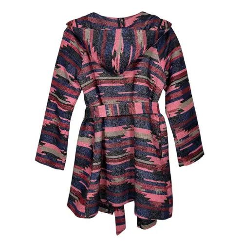 Tabitha Anthropologie Hooded Belted Aztec Print Pink Knit Cardigan Jacket Small