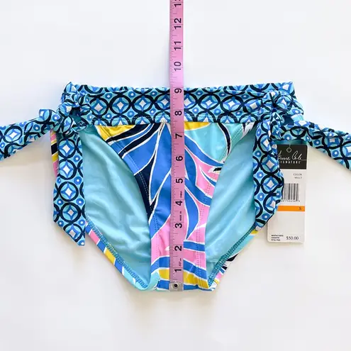 Anne cole Abstract Geometric Side Tie Bikini Bottoms Small NWT Blue Pink Yellow