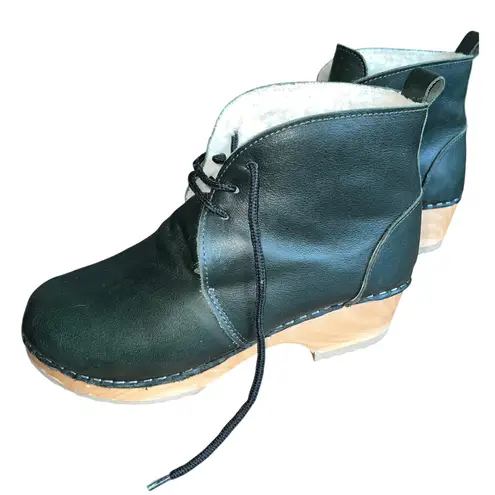 Troentorp Morris Shearling Clog Boots Green Leather Size 40 EUC Made in Sweden Green