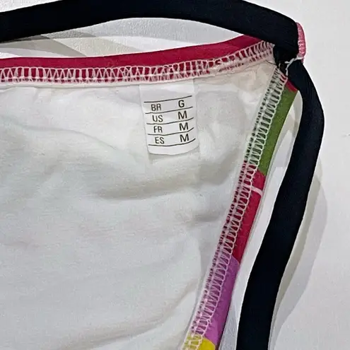 NEW Salinas M Runway High Neck Bikini Set MultiColor Palm Birds Swim Top Bottom Blue Size M