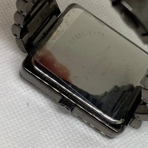 H By Halston watch black tone rectangle 35mm quartz rhinestones size 7” running