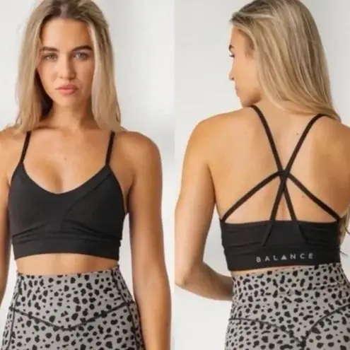 Balance Athletica  Vitality Size M Lux Form Sports Bra Midnight Black Strappy New