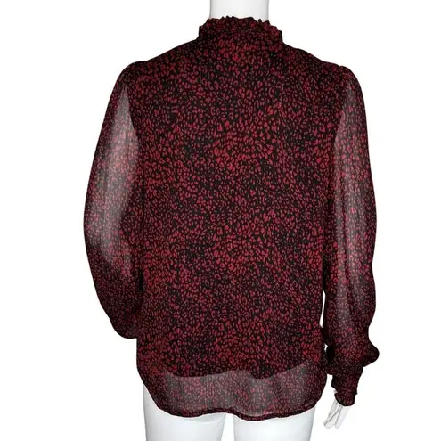 Haver London Shirt Womens XS Red Cheetah Print Blouse Office Casual Versatile