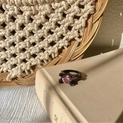 Pink & Black Glam Ring Vintage “Nevaeh” Sparkly Girly Feminine Statement Jewelry