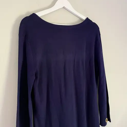 Carmen Marc Valvo NWT Women’s Split Neck 3/4 Sleeve Gold Rings Top Blue Small