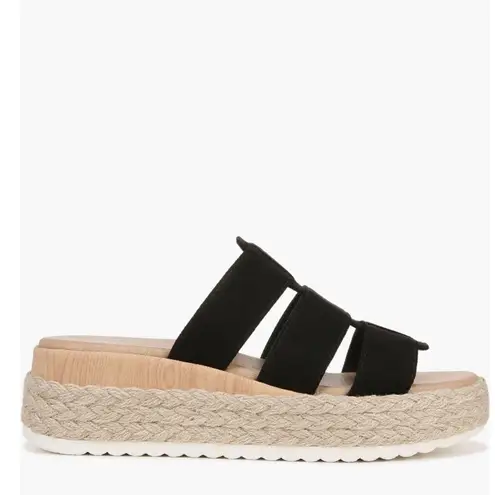 Dr. Scholls Electric Platform Wedge Sandal, Cushioned, Black/Tan, Size 9, NWT