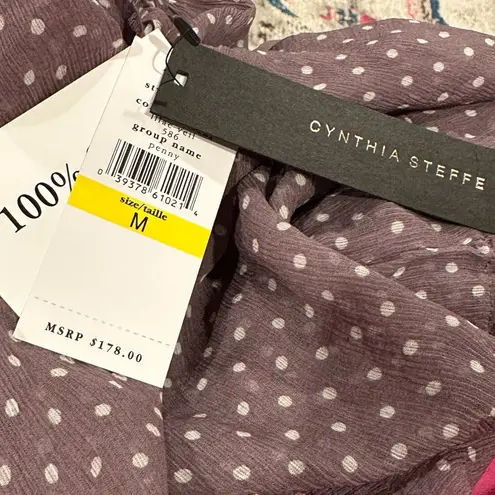 Cynthia Steffe POLKADOT SILK LONG SLEEVE SHEER CHIFFON BLOUSE MAUVE WHITE TOP M