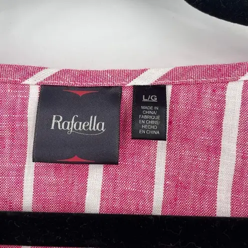 Rafaella Linen Striped lace Tie Top Pink White Large nautical July 4 coastal EUC