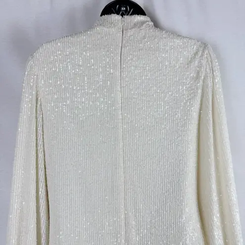 Alexis  Lunia Ivory Cream Sequined Shift Mini Mock Neck Long Sleeve Dress Size XS