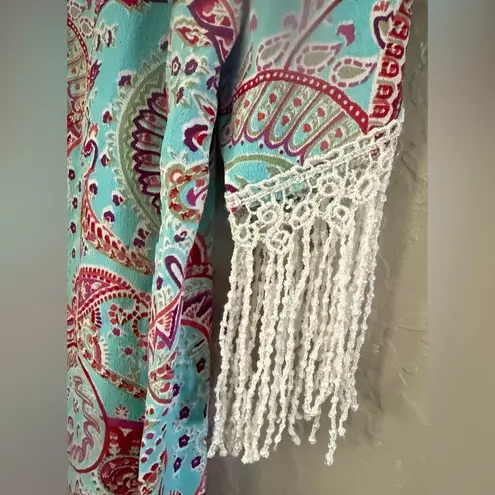 Lucy Love Paisley Print 100% Rayon Cold Shoulder Peasant Mini Delaney Dress Sz M