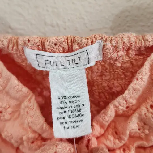 Full Tilt  Peach Orange Tie Front Cutout Eyelet Lace Crop Top Size Small