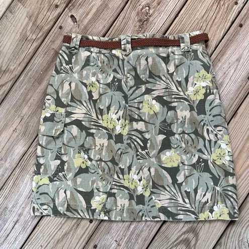 Junction West Women's Vintage Linen Blend Cargo Mini Skirt Green Floral Size 10