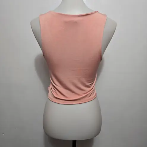 Live in the Moment Peachy Pink Shirred V-Neck Sleeveless Crop Top Large
